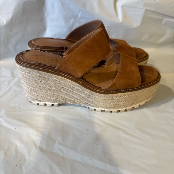 SAM EDELMAN Luca  Leather Wedge Platform Jute Sandals Womens Size 9.5 - Picture 1 of 9